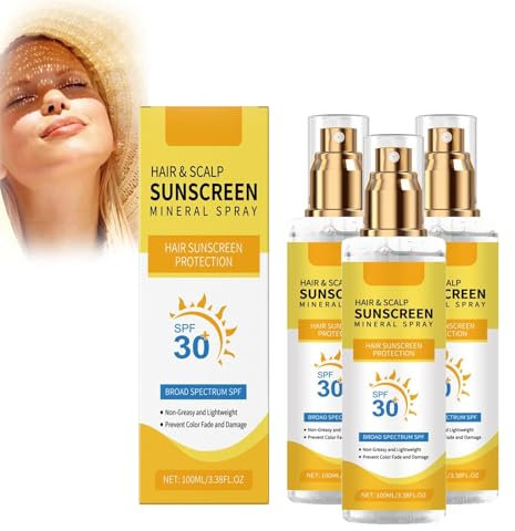 Hair & Scalp Sunscreen, Hair & Scalp Sun Protection Spray SPF30, Non-Greasy Formula, Hair Color Fade, Dryness, Suitable for Hiking, Beach, Running (3pcs)