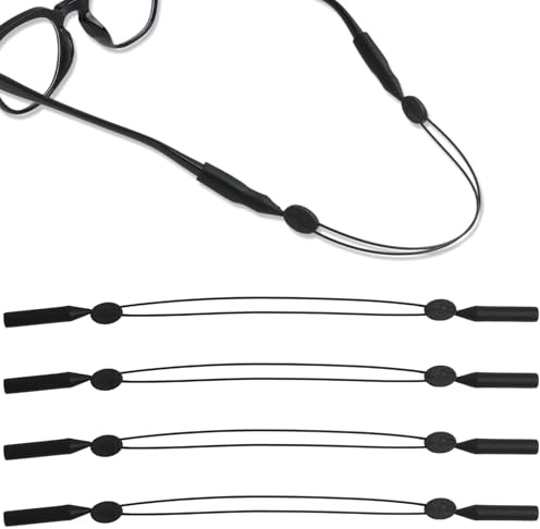 Jecdfs 4pcs Cordon Lunettes, Cordon Lunettes de Sport,élastique attache lunette unisex glasses straps,pour Sports et Quotidien, Adaptés aux Hommes, Femmes et Enfants, Noir