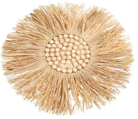 VICASKY Raffia Gewebter Wandbehang mit Holzperlen Nordische Wanddekoration für Wohnzimmer Schlafzimmer und Büro Kreatives und Stilvolles Dekorationsornament Einzigartiges Design