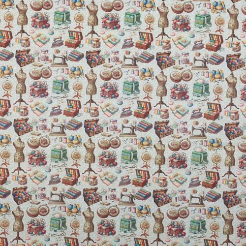 Kt KILOtela - Bedruckter Popeline-Stoff, Baumwolle, Dekoration, Kleidung, Zubehör, Basteln, Patchwork, 100 cm Länge x 140 cm Breite, Nähen, mehrfarbig, 1 Meter
