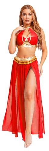 Zaldita Damen Bauchtanz Kostüm 2 Teile Set mit Spaltmaschenrock und Sequintassel Gürtel für Party und Performance