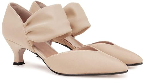 Coutgo Damen Niedrig Kitten Heel Kleid Schuhe Spitze Zehe Slip On Knöchelriemen Ausschnitt Elegante Party Hochzeit Pumps Nude 80