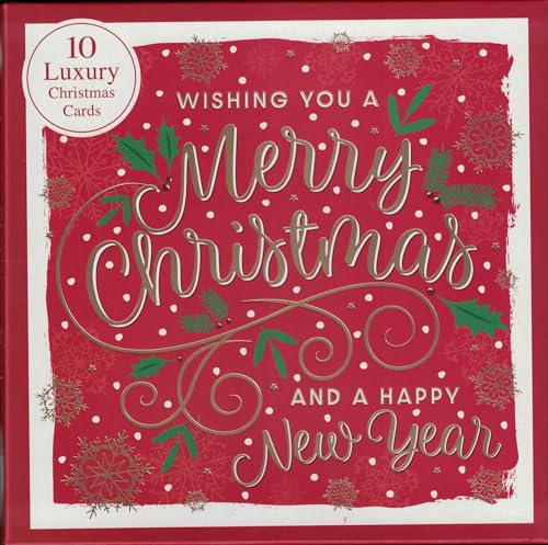 Luxury Christmas Cards Pack of 10 – Merry Christmas and Happy New Year Greeting Cards with Envelopes – Elegant Holiday Cards with Gold Foil & Festive Designs