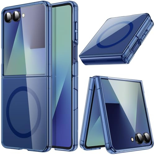JETech Funda Magnética para Samsung Galaxy Z Flip 7 2025 Compatible con MagSafe, Carcasa Protectora Anti-Amarillo Transparente PC Duro, Anti-Arañazos (Azul Intenso)