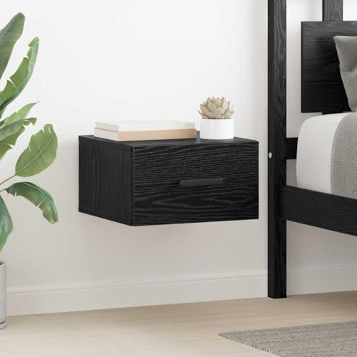 Comodino in legno di quercia nera, 35 x 35 x 20 cm, montaggio a parete con cassetto, design moderno per camera da letto, salvaspazio