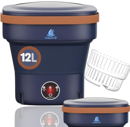 Portable Washing Machine - Mini Washing Machine - Foldable Washer Spin Dryer With Sanitizing Light For Baby Clothes, Socks, Underwear, Camping, Travel, 3 Modes, 12L Aqua-D