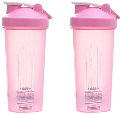 Generchin 2X Shaker Cup Sports Portable Pratique Remuer Tasse 600Ml Plastique Shakers Bouteille Adultes Rose