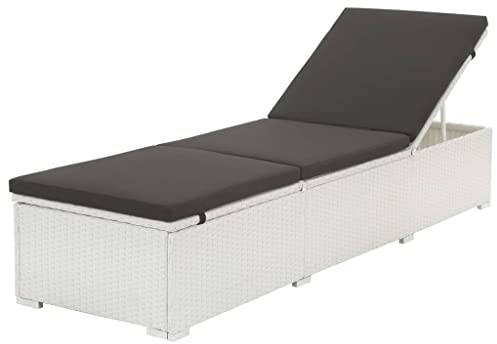 Frdhee Strandliege, Liegestuhl, Campingliege, Gartenstuhl, Relaxliege, Sonnenliege mit Auflage Poly Rattan Weiß Für Balkon, Urlaub, Einfache Montage