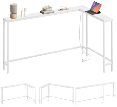 YATINEY Tavolo da Ingresso, Tavolo Console Largo 15 cm con 2 Prese e 2 Porte USB, Consolle Ingresso, per Dietro il Divano, Soggiorno, 3 Modalità di Combinazione, Bianca XCT17CWW