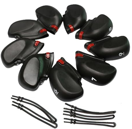Oxxggkao 9 coperture per mazze da golf in PVC con cunei di corda per mazze di ferro coperture protettive per putter forniture nere coperture per testa in PVC per driver