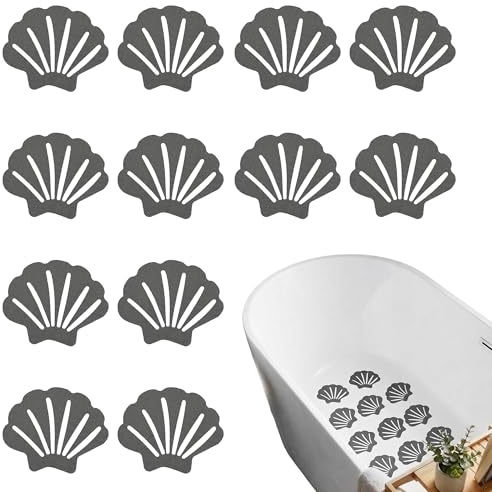 KIMHOME 12Pcs Non-Slip Stickers, Self-Adhesive Bath Safety Strips Shell Design for Shower Floor & Bathtub & Stairs(Grey)