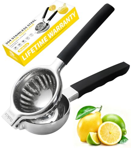 Rekix Edelstahl Zitronenpresse, Zitruspresse, Saftpresse Manuell, Zitronenpresse Handpresse, Limettenpresse Klein, Lemon Squeezer, Entsafter, Zitronenscheibenpresse, Bar Cocktail Zubehör, Schwarz