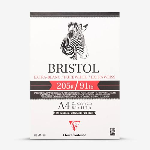 Clairefontaine 96173C Bristolkarton Block, Din A4, 21 x 29.7 cm 205 g, 20 Blatt Packung, weiß