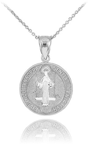 925 Sterling Silver Saint Benedict Medal Protection Pendant Necklace (0.60 Inch in Diameter), 18