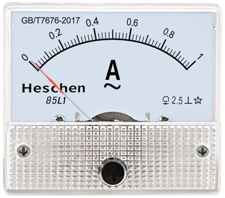 Heschen 85L1-1A - Tester amperometro rettangolare montato su pannello AC 0-1A Classe 2.5, bianco