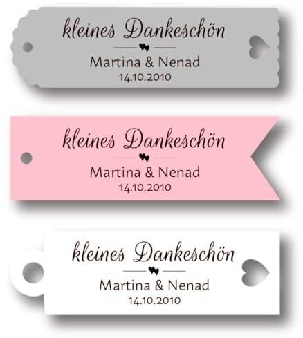 Personalisierte Geschenkanhänger „Kleines Dankeschön“ – Hochzeit, Taufe, Gastgeschenk, 8×2,4 cm, 3 Formen, viele Farben