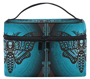 Make-up Tasche, Kulturbeutel mit Griff und Fächern für Kosmetik Totenkopf-Schmetterling