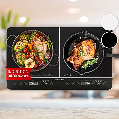 Klarstein 3400W, Plaque de Cuisson Electrique à Induction, 2 Feux, Puissante, Portable, Contrôle Tactile, Rechaud.