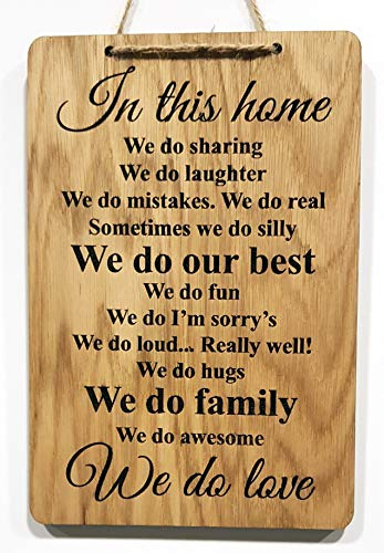 Charlie & Jane In This House We Do LOVE Quote Wall Sign Hanging rustic wooden house shabby chic room plaque gift laser engraved hand made
