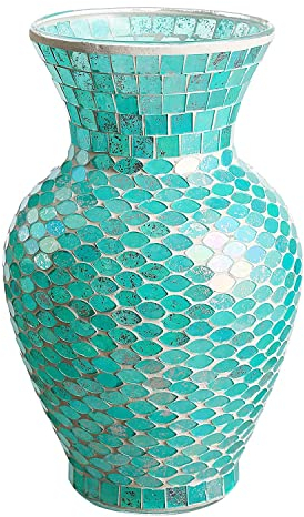 WHOLE HOUSEWARES 10,5 Hohe Mosaikglasvase (Blau), Milch 1,5