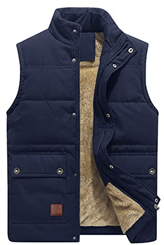 KEFITEVD Hommes Hiver Chaud Pêche Gilet Photographie Chasse Gilet Sans Manches Veste Polaire avec 5 Poches,Bleu,XL