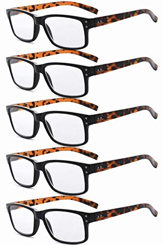 Eyekepper 5er Pack Lesebrille für Männer Federscharniere Klassische Lesebrille Schwarzer Rahmen mit Tortoie Bügel +1,75