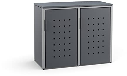 MEISTERBOX – 2er Mülltonnenbox Mülltonnenverkleidung mit Flachdach - 120L - Korpus & Dach Anthrazit/Pfosten Signalgrau
