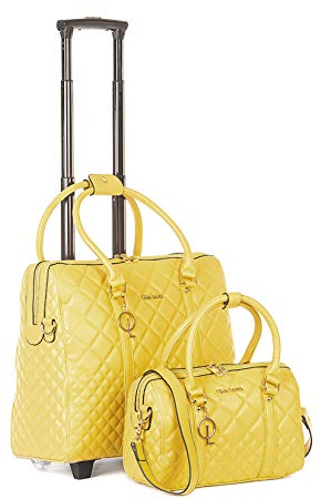 Bowatex Luxus Damen Schulter Gurt Laptop Akten Rollen Trolley + Handtasche Gelb