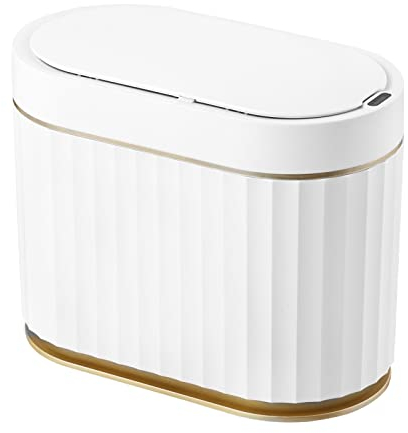 ELPHECO 5 Litres Mini Desktop Trash Can with Lid, 1.3 Gallon Motion Sensor Waterproof Countertop Trash Can, Small Plastic Garbage Bin for Desk, Bedroom, Golden