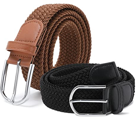 AWAYTR Elastic Braided Belt for Women - Unisex Stretch Woven Fabric Belt for Jeans
