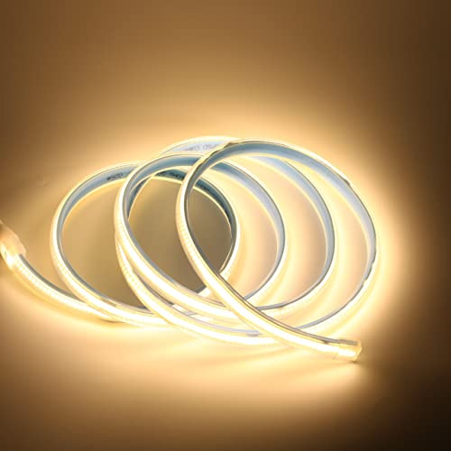 pcning Extrem Hell COB LED Strip 230v Direktanschluss 5M IP67 Wasserdicht Streifen, LED Lichtband 3000K Warmweiss mit Schalter (Warmweiss, 5)