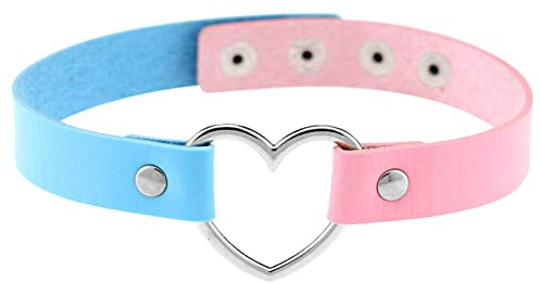 Flongo Tattoo Choker Leder Halsband Lederhalsband Damen, Leder Halskette Halsband Anhänger Choker Tattoo Kette Schwarz Blau Pink Rot Lila Weiß Silber Herz Gothic Punk Rock