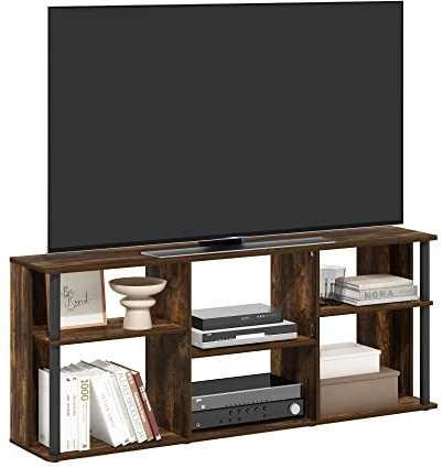 Furinno CLASSIC TV Stand, Entertainment Center, TV Console for TV up to 65 Inch with Plastic Poles, for Living Room, Bedroom, Amber Pine