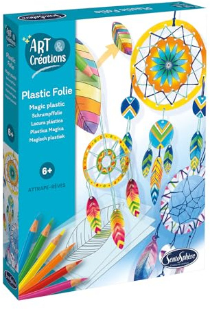 Sentosphère 3920850 Bastelset Traumfänger, Schrumpffolie zum bemalen, DIY Kreativ-Set für Kinder und Erwachsene