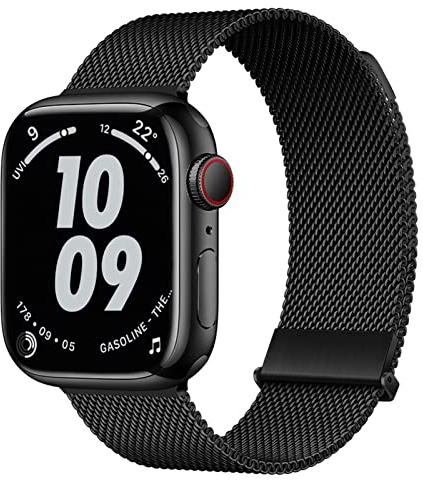 Nepfaivy Ersatzarmband Kompatibel mit Apple Watch Armband 49mm 45mm 44mm 46mm 42mm für Damen Herren, Metall Mesh Edelstahl Band mit Magnet für iWatch Serie 10/9/8/Ultra/SE/7/6/5/4/3/2/1, Schwarz