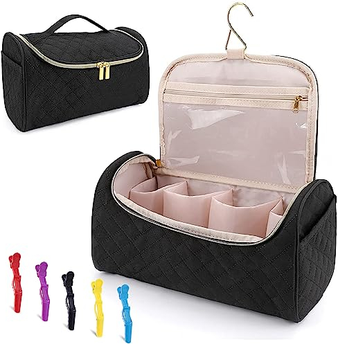 FRMARCH Reise-Aufbewahrungstasche, kompatibel mit Dyson Airwrap Styler, tragbarer Reise-Organizer mit Clips für Airwrap Hair Styler Case und Aufsätze, Schwarz, 12.2x5x6