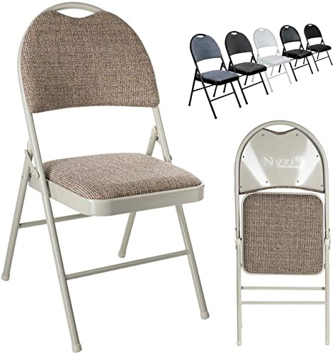 Nyxi Folding Chairs Premium Quality with Padded Fabric or PVC Seats, Metal Frame, Foldable Chair Home Office Dinning, Heavy Duty, Multi-Purpose Indoor & Outdoor (Cream Fabric, 1 X Chair)