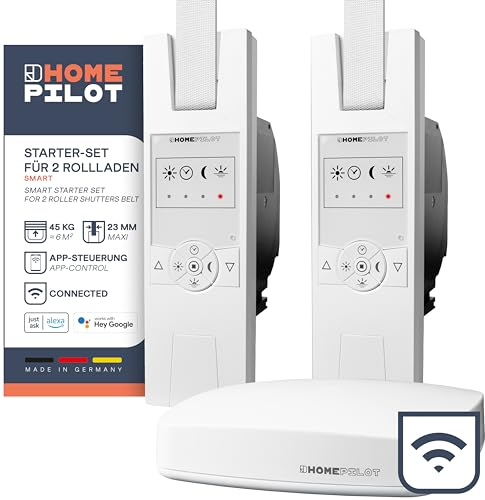 HOMEPILOT Rollladen Smart-Home Starter-Set - 2x RolloTron elektrischer Gurtwickler und Gateway premium, Zentrale inkl. App & Sprachsteuerung (Alexa, Google Assistant kompatibel)