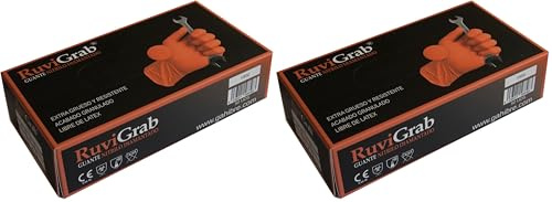 Ruvigrab - Guante de Trabajo Desechable de Nitrilo Diamantado Naranja | Alta resistencia | Guantes para Mecánica, Talleres, Industria, Construcción y Química | Libre de Látex (Paquete de 2)