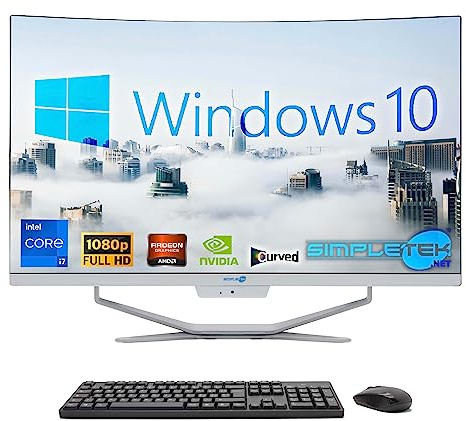 SIMPLETEK All in One Computer 27 Zoll Curved | Prozessor Intel i7 10 Gen | Grafikkarte GT710 1 GB | Windows 10 | 16GB RAM 480GB SSD | Ideal für Grafik, Gaming, Arbeit
