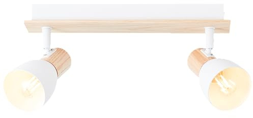 2 flammige Spotbalken - skandinavischer Decken Strahler mit schwenkbaren | Spotbalken, 37 cm Länge, E14, max. 28 W, Köpfe schwenkbar, Metall/Holz