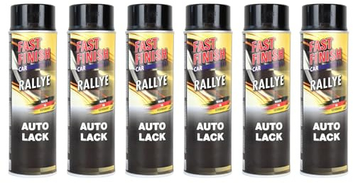 BISOMO Sprühlack, Decklack, Autolack, Felgenlack, Haftgrund Spray 500ml, für Felgen und Karosserie, kratz-, stoß- und schlagfest, Fast Finish:6x Lack Schwarz glänzend