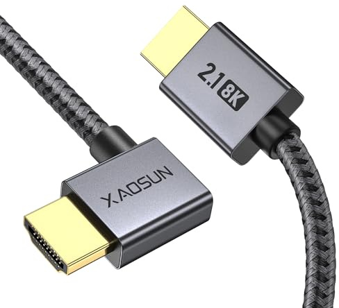 XAOSUN 8K HDMI 2.1 Kabel Winkel 2M, 48 Gbps HDMI Kabel Abgewinkelt 90 Grad, 8K@60 Hz,4K @120Hz [Dynamic HDR eARC HDCP 2.2 & 2.3 HDR10], Kompatibel mit PS5/PS4,Roku TV,HDTV,LG,Samsung