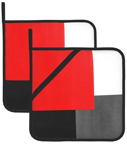 Presina, presina isolata spessa e resistente per barbecue, set da 2,Blocco geometrico rosso grigio bianco e nero