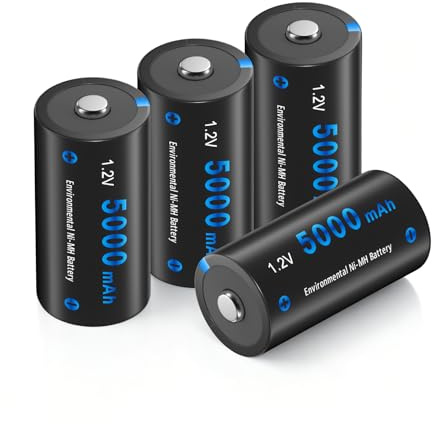 CITYORK 2 Pack 5000mAh Rechargeable C Batteries and 2 Pack 10000mAh D Batteries with 8 Bay LCD Universal Battery Charger for 1.2v AA AAA C D Ni-MH/Ni-CD Rechargeable Batteries, USB Quick Charging