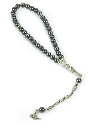 ihvan online, Islamische Gebetskette (6mm - 33 Perlen), Natürlicher Stein Muslimische Gebetsperle, Tägliche Dhikr Tasbeeh, Subha Tasbih Geschenk für Ramadan Hajj Umrah, Hämatit-Stein Rosenkranz, Grau