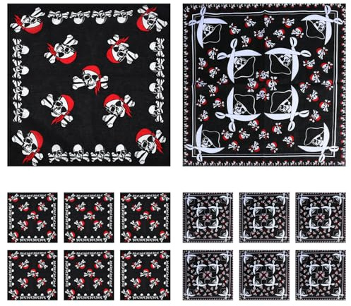 ZGDEIWGF 12 Stück Quadratische Schals, Piraten-Bandanas, Modisch Bedruckte Bandanas, Herren- Und Damen-Bandanas, Bekleidungszubehör, Outdoor-Radsport-Bandanas, Polyester-Bandanas