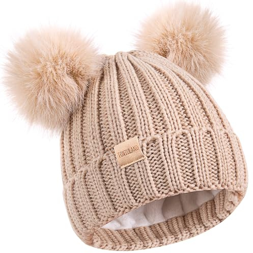Tontuland Kinder Winter Beanie Mütze Warme Skimützen mit Bommel Fleece gefüttert Kinder Strickmütze für Jungen Mädchen