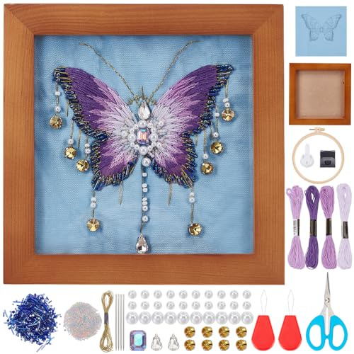 INFUNLY DIY Schmetterlings Stickerei Bilderrahmen Set Mit Anleitung Schmetterlings Stickset Für Anfänger Schmetterlings Kreuzstich Sets Schmetterlings Nadelstich Sets Hobby Sets Für Erwachsene Heimwer