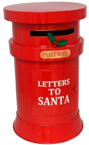 AC - Buzón Redondo de Navidad - Fabricado en Plástico - Ideal para Que los niños guarden Sus Cartas a Santa Claus - Ø 23,5 x 38 cm - Color Rojo